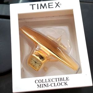 Timex Airplane mini desk Clock new in original box gold